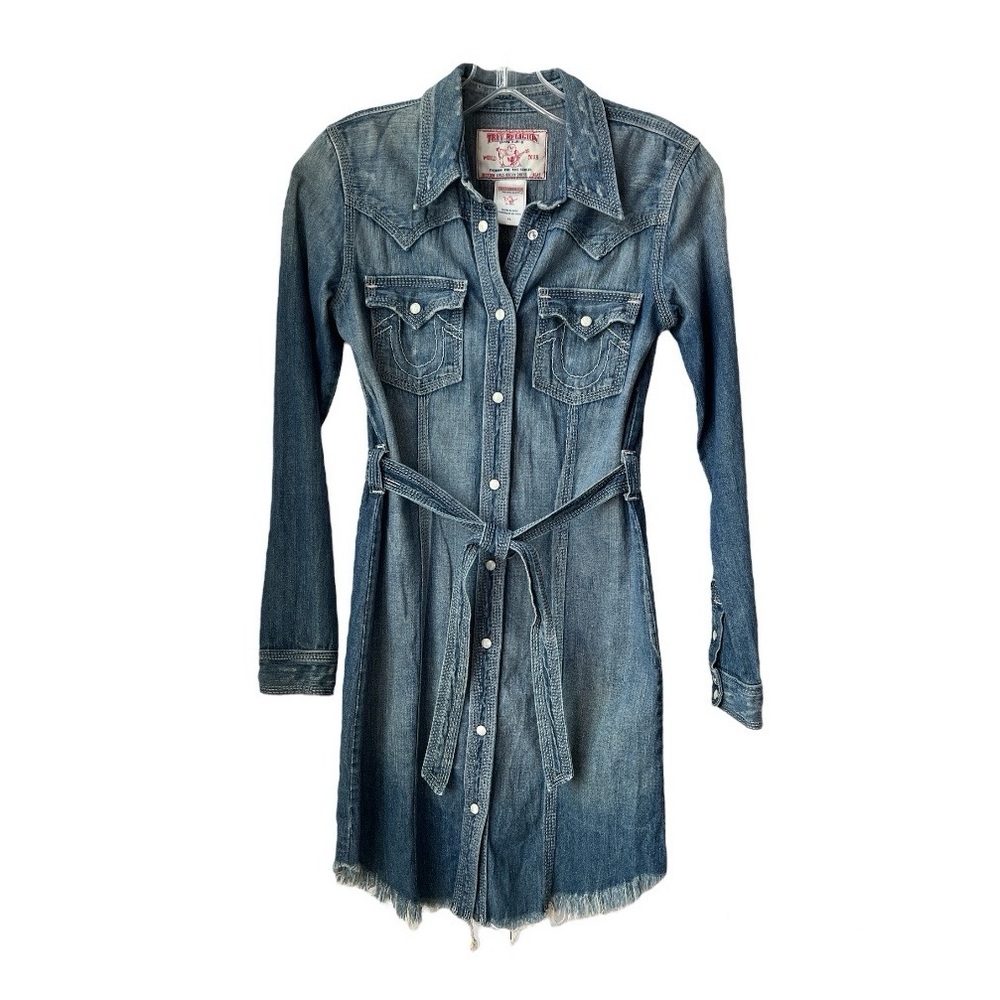TRUE RELIGION Distressed Denim Long Sleeve Shirt Dress, Size XL (Big Girl)